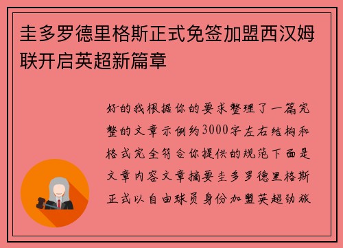 圭多罗德里格斯正式免签加盟西汉姆联开启英超新篇章